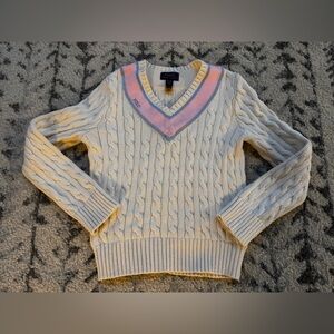 Rare! Polo Ralph Lauren V-neck Cable Sweater girls 8-10